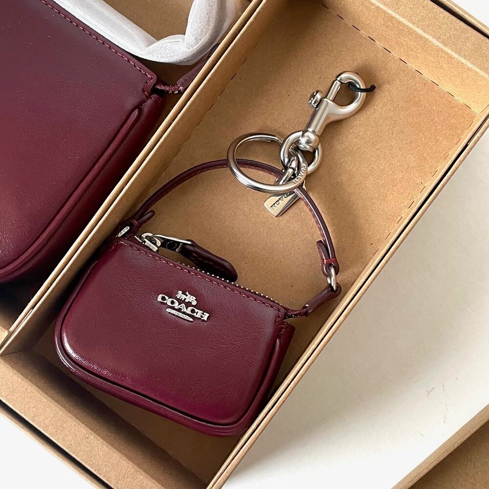 Coach Nolita 19 Bag and Charm Set Dark Wine Leather Silver CCK95 Boxed - Picture 11 of 14